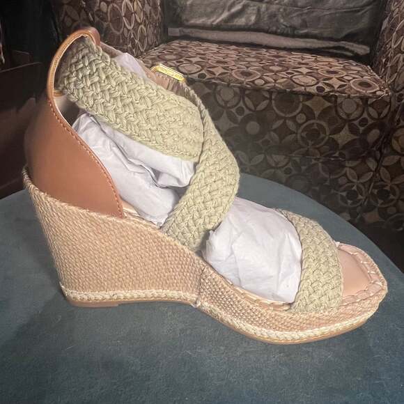 Steve Madden Cali Cream Braided Crochet Espadrille Wedge Sandals - Picture 4 of 9